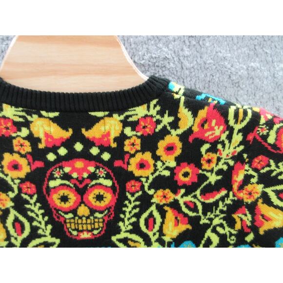 FUN.COM Sugar Skull Day of the Dead Adult Men's Small Ugly Christmas Sweater - Picture 11 of 13